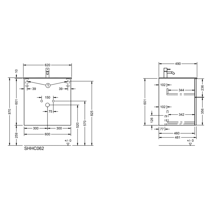 burgbad Fiumo 2.0 Mineralguss-Waschtisch mit Waschtischunterschrank 62 cm, mit Griff G0200
