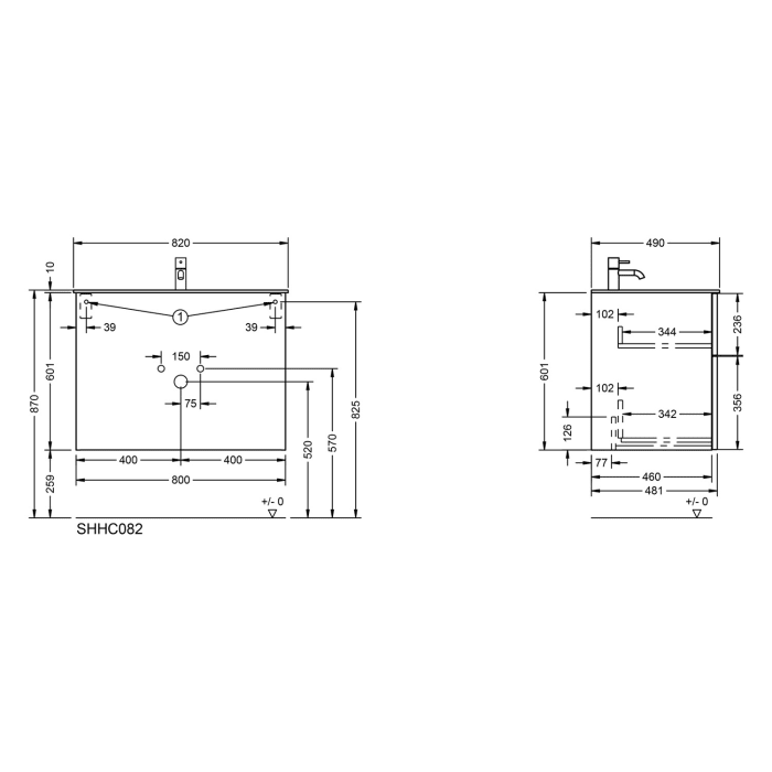 burgbad Fiumo 2.0 Mineralguss-Waschtisch mit Waschtischunterschrank 82 cm, mit Griff G0200
