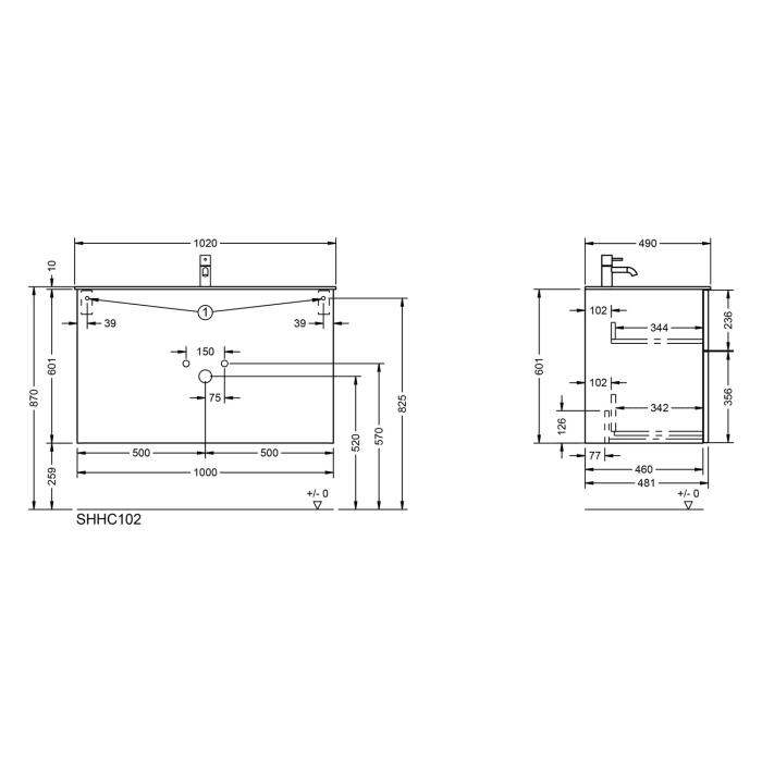 burgbad Fiumo 2.0 Mineralguss-Waschtisch mit Waschtischunterschrank 102 cm, mit Griff G0146