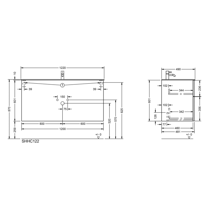 burgbad Fiumo 2.0 Mineralguss-Waschtisch mit Waschtischunterschrank 122 cm, mit Griff G0200
