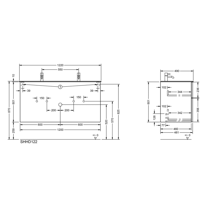 burgbad Fiumo 2.0 Mineralguss-Waschtisch mit Waschtischunterschrank 122 cm, mit Griff G0200