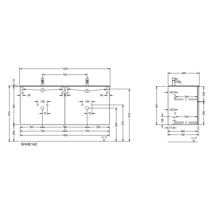 burgbad Fiumo 2.0 Mineralguss-Waschtisch mit Waschtischunterschrank 142 cm, mit Griff G0200
