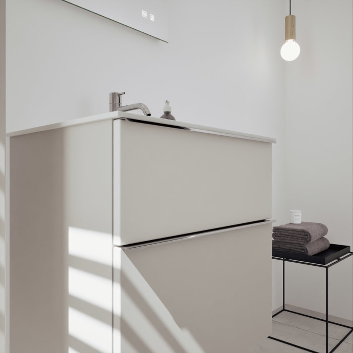 burgbad Fiumo 2.0 Mineralguss-Waschtisch mit Waschtischunterschrank 62 cm, mit Griff G0146