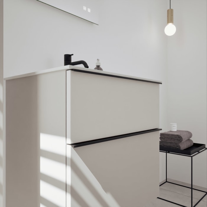 burgbad Fiumo 2.0 Mineralguss-Waschtisch mit Waschtischunterschrank 62 cm, mit Griff G0200