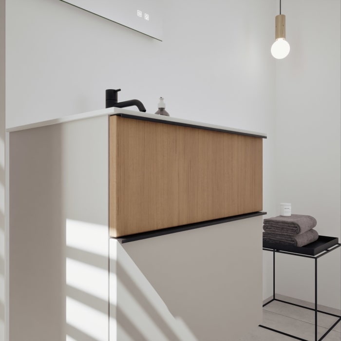 burgbad Fiumo 2.0 Mineralguss-Waschtisch mit Waschtischunterschrank 62 cm, mit Griff G0200