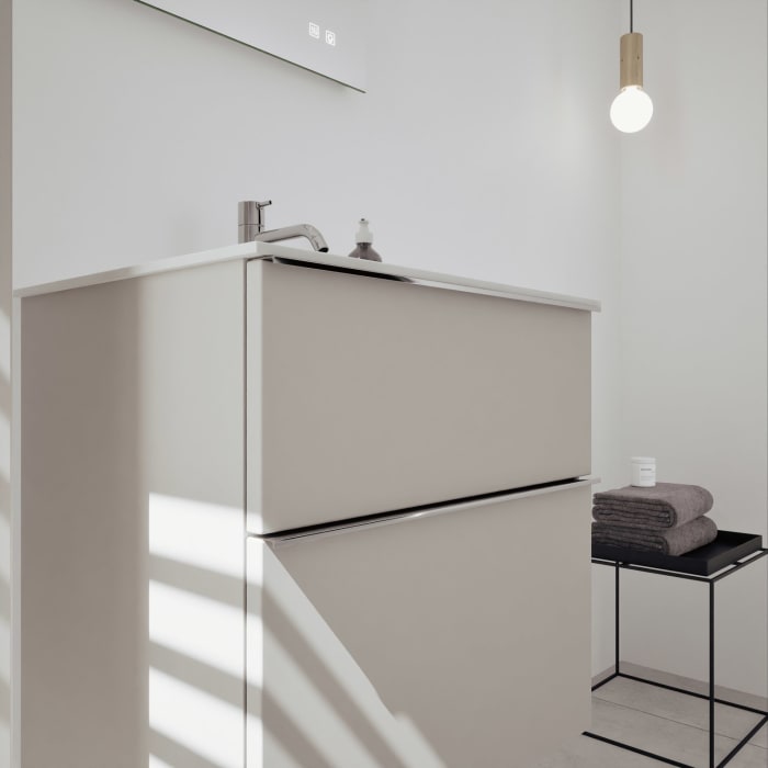 burgbad Fiumo 2.0 Mineralguss-Waschtisch mit Waschtischunterschrank 62 cm, mit Griff G0146