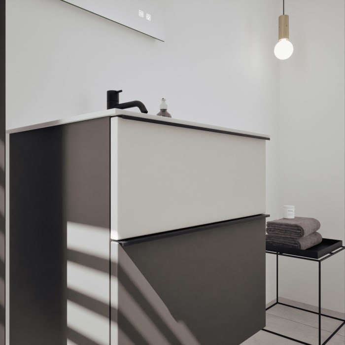 burgbad Fiumo 2.0 Mineralguss-Waschtisch mit Waschtischunterschrank 62 cm, mit Griff G0200