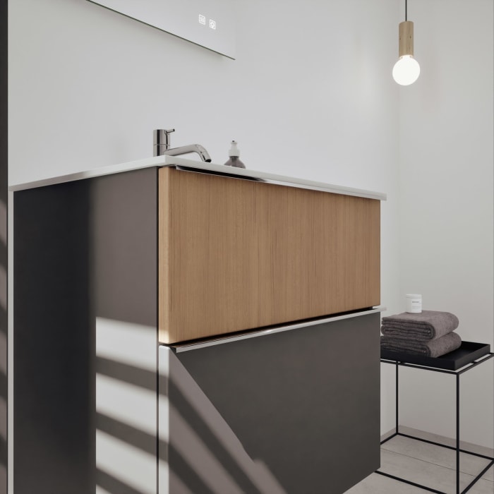 burgbad Fiumo 2.0 Mineralguss-Waschtisch mit Waschtischunterschrank 62 cm, mit Griff G0146