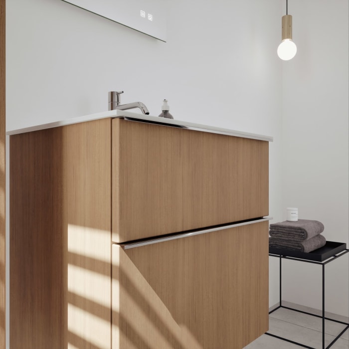 burgbad Fiumo 2.0 Mineralguss-Waschtisch mit Waschtischunterschrank 62 cm, mit Griff G0146