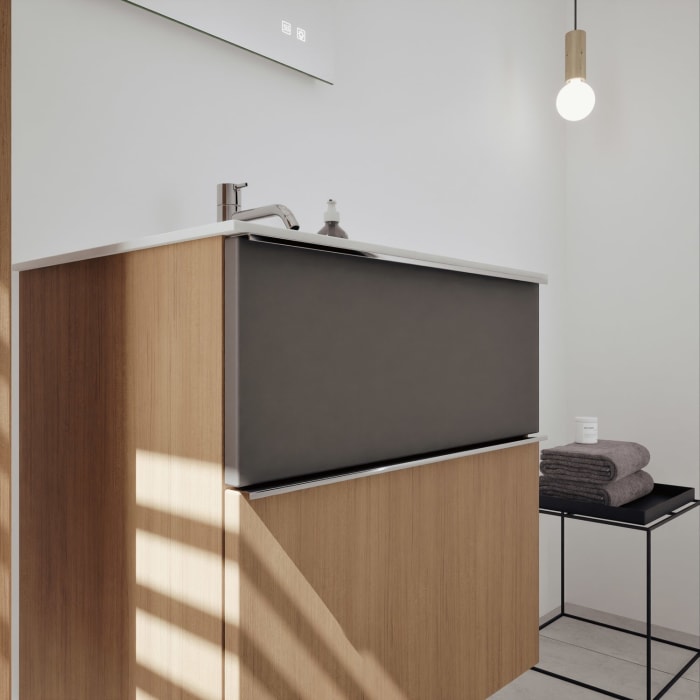 burgbad Fiumo 2.0 Mineralguss-Waschtisch mit Waschtischunterschrank 62 cm, mit Griff G0146