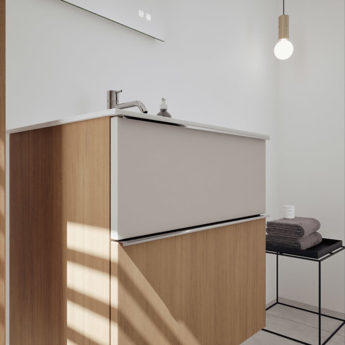 burgbad Fiumo 2.0 Mineralguss-Waschtisch mit Waschtischunterschrank 62 cm, mit Griff G0146