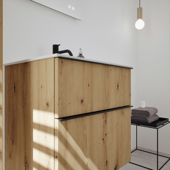 burgbad Fiumo 2.0 Mineralguss-Waschtisch mit Waschtischunterschrank 62 cm, mit Griff G0200