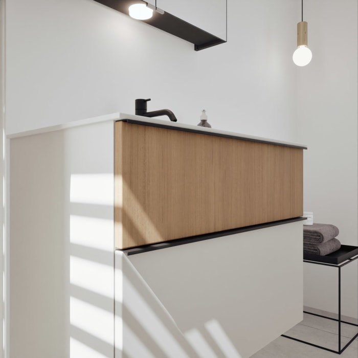 burgbad Fiumo 2.0 Mineralguss-Waschtisch mit Waschtischunterschrank 82 cm, mit Griff G0200