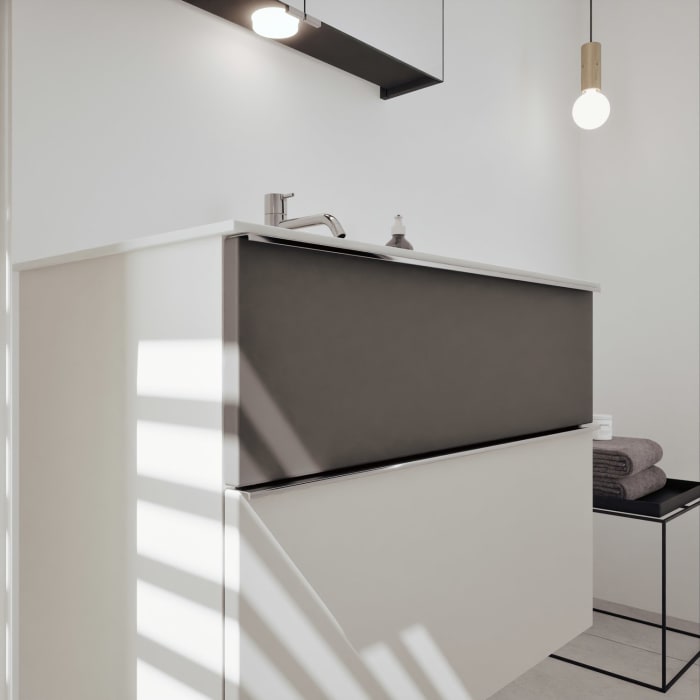 burgbad Fiumo 2.0 Mineralguss-Waschtisch mit Waschtischunterschrank 82 cm, mit Griff G0146