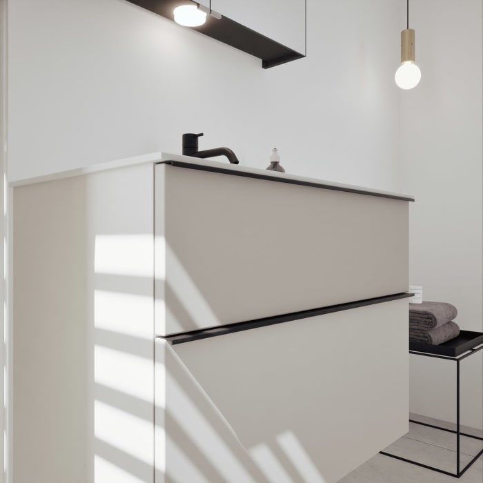 burgbad Fiumo 2.0 Mineralguss-Waschtisch mit Waschtischunterschrank 82 cm, mit Griff G0200