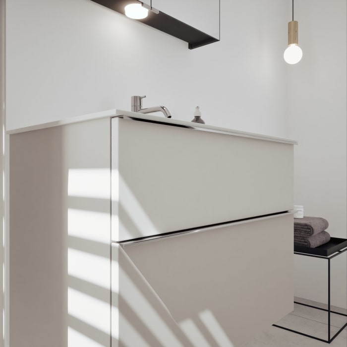 burgbad Fiumo 2.0 Mineralguss-Waschtisch mit Waschtischunterschrank 82 cm, mit Griff G0146