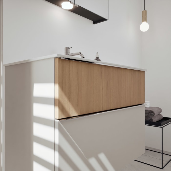 burgbad Fiumo 2.0 Mineralguss-Waschtisch mit Waschtischunterschrank 82 cm, mit Griff G0146