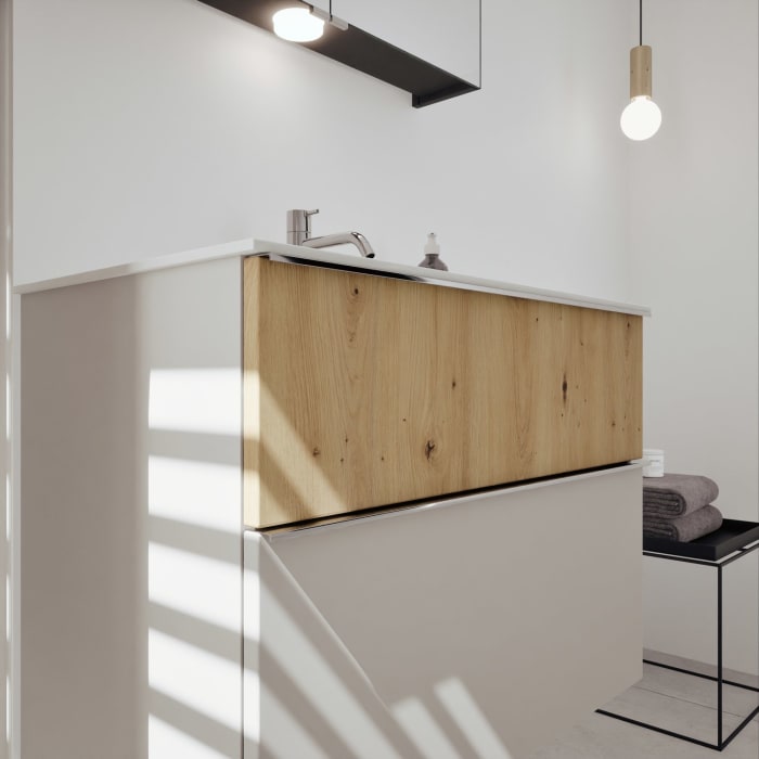 burgbad Fiumo 2.0 Mineralguss-Waschtisch mit Waschtischunterschrank 82 cm, mit Griff G0146