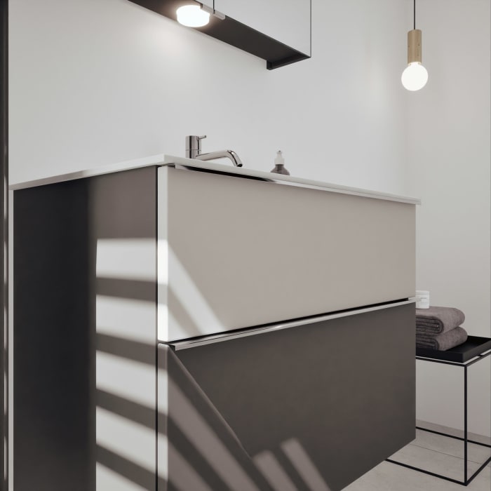 burgbad Fiumo 2.0 Mineralguss-Waschtisch mit Waschtischunterschrank 82 cm, mit Griff G0146