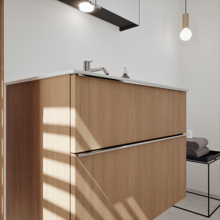 burgbad Fiumo 2.0 Mineralguss-Waschtisch mit Waschtischunterschrank 82 cm, mit Griff G0146