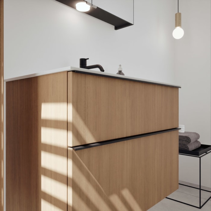 burgbad Fiumo 2.0 Mineralguss-Waschtisch mit Waschtischunterschrank 82 cm, mit Griff G0200