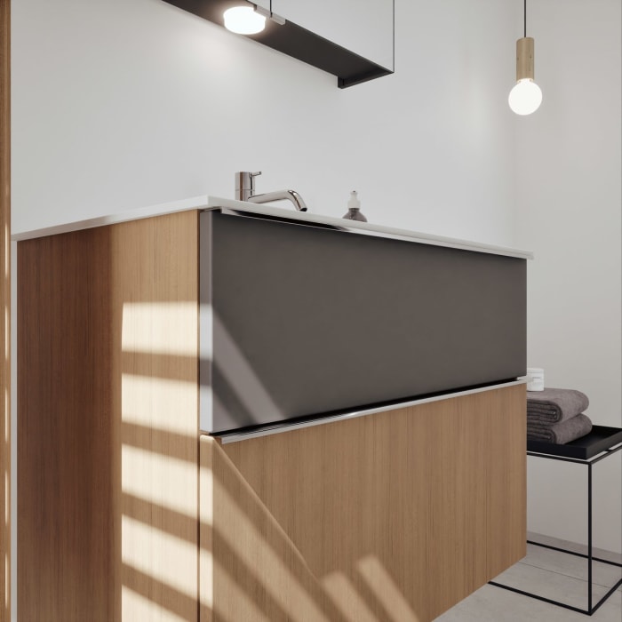 burgbad Fiumo 2.0 Mineralguss-Waschtisch mit Waschtischunterschrank 82 cm, mit Griff G0146