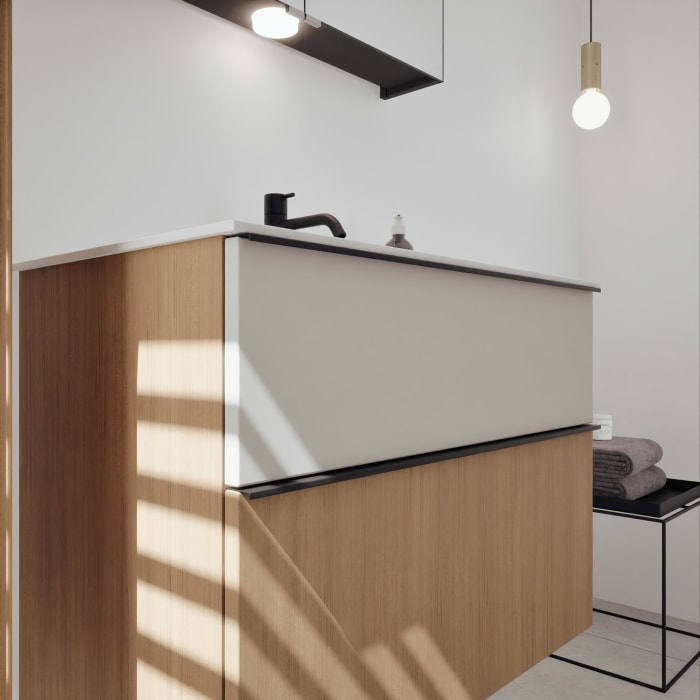 burgbad Fiumo 2.0 Mineralguss-Waschtisch mit Waschtischunterschrank 82 cm, mit Griff G0200