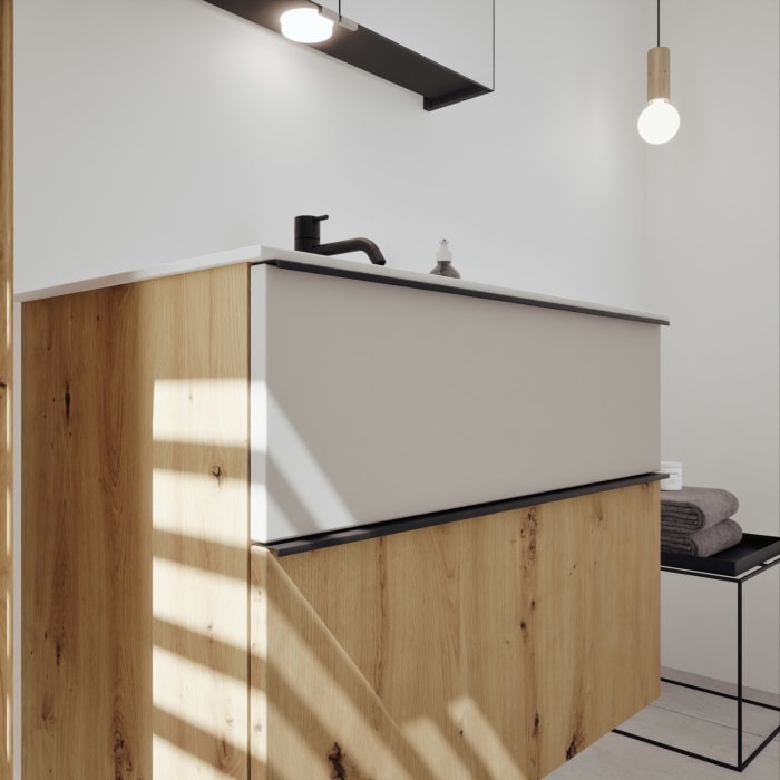 burgbad Fiumo 2.0 Mineralguss-Waschtisch mit Waschtischunterschrank 82 cm, mit Griff G0200