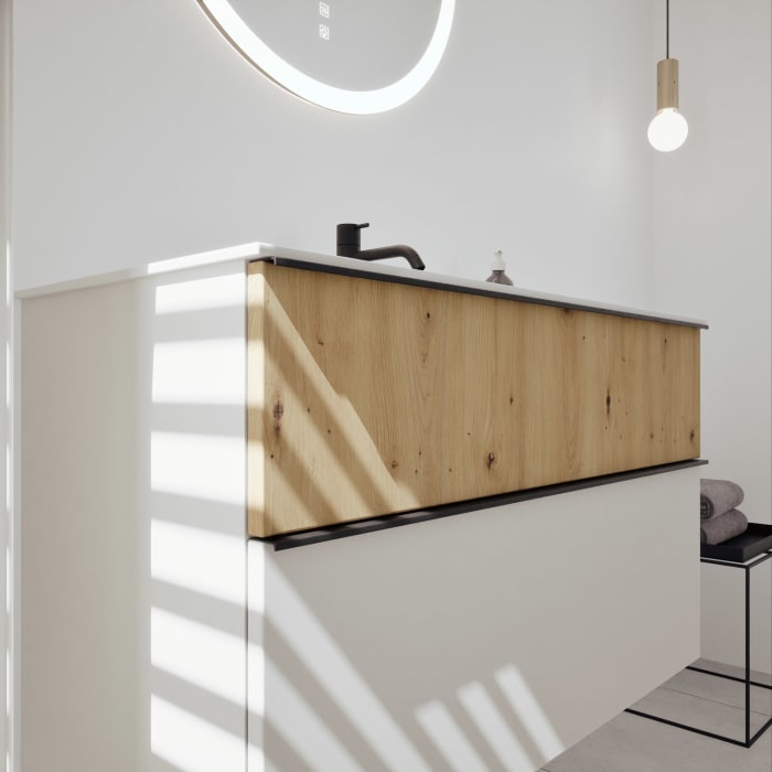 burgbad Fiumo 2.0 Mineralguss-Waschtisch mit Waschtischunterschrank 102 cm, mit Griff G0200