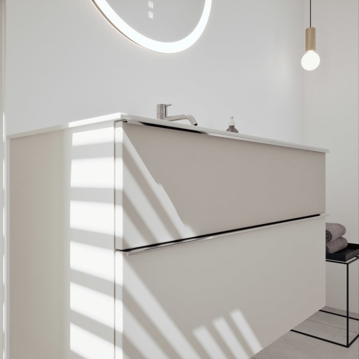 burgbad Fiumo 2.0 Mineralguss-Waschtisch mit Waschtischunterschrank 102 cm, mit Griff G0146