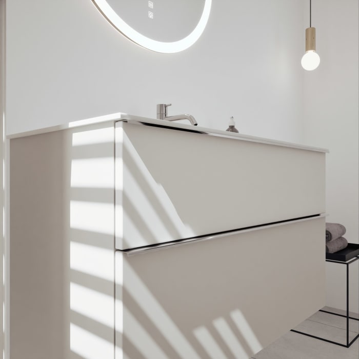 burgbad Fiumo 2.0 Mineralguss-Waschtisch mit Waschtischunterschrank 102 cm, mit Griff G0146