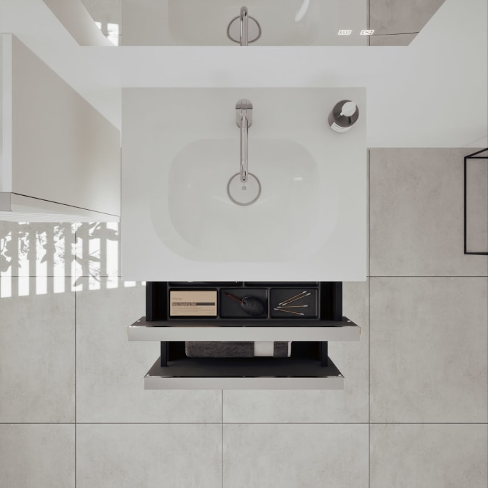 burgbad Fiumo 2.0 Mineralguss-Waschtisch mit Waschtischunterschrank 62 cm, mit Griff G0146