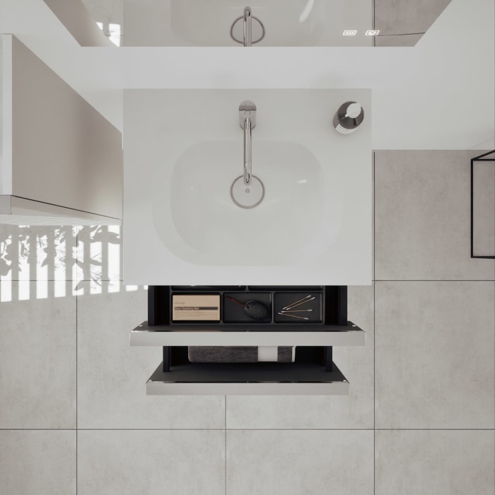 burgbad Fiumo 2.0 Mineralguss-Waschtisch mit Waschtischunterschrank 62 cm, mit Griff G0146