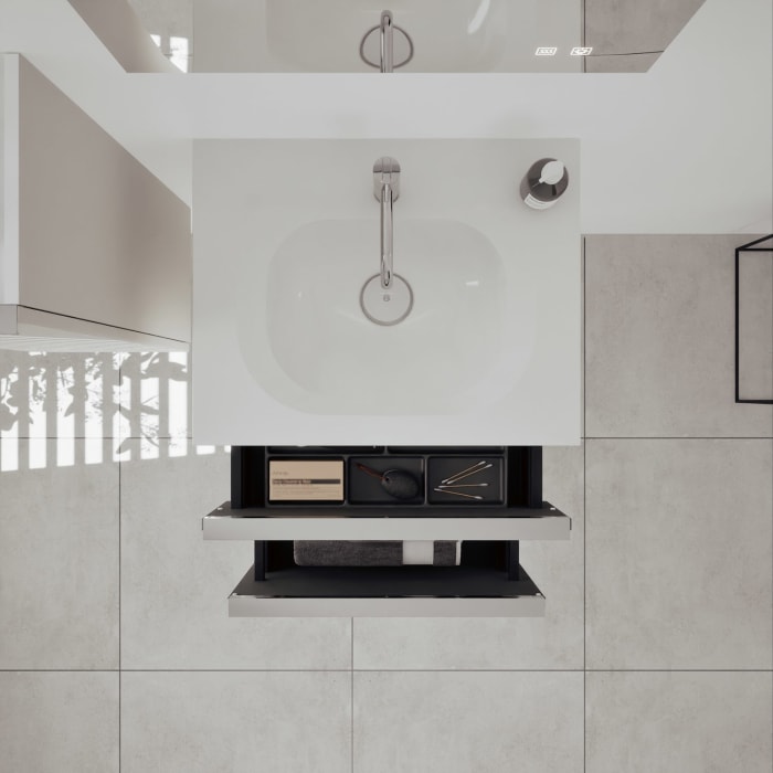 burgbad Fiumo 2.0 Mineralguss-Waschtisch mit Waschtischunterschrank 62 cm, mit Griff G0146