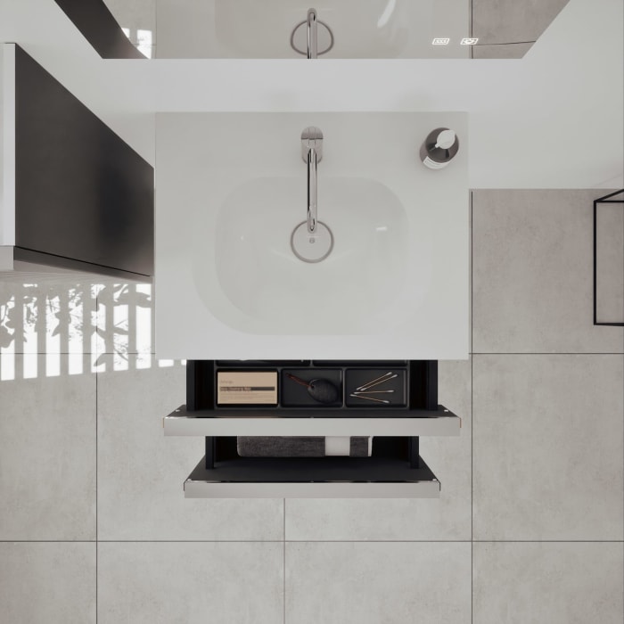 burgbad Fiumo 2.0 Mineralguss-Waschtisch mit Waschtischunterschrank 62 cm, mit Griff G0146