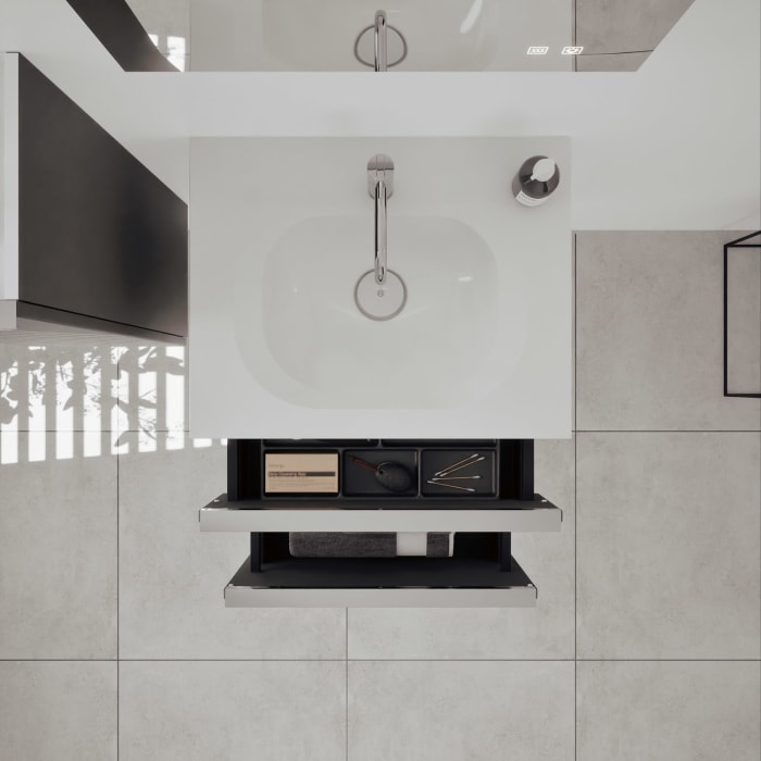 burgbad Fiumo 2.0 Mineralguss-Waschtisch mit Waschtischunterschrank 62 cm, mit Griff G0146