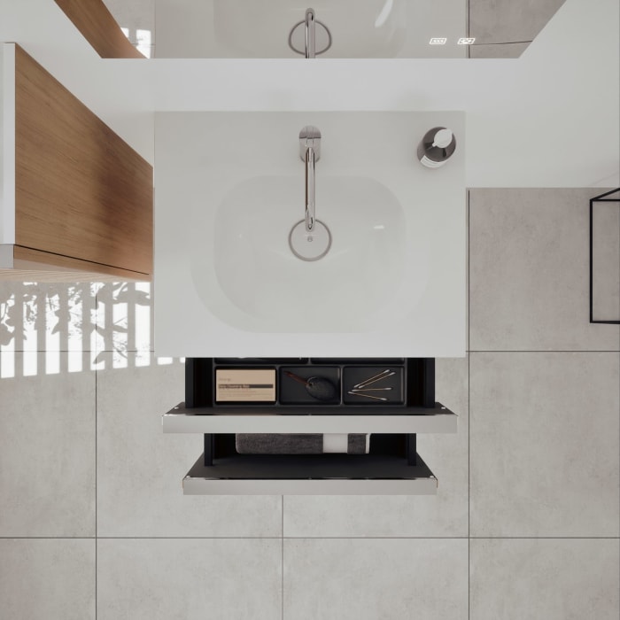 burgbad Fiumo 2.0 Mineralguss-Waschtisch mit Waschtischunterschrank 62 cm, mit Griff G0146