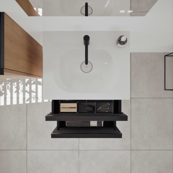 burgbad Fiumo 2.0 Mineralguss-Waschtisch mit Waschtischunterschrank 62 cm, mit Griff G0200