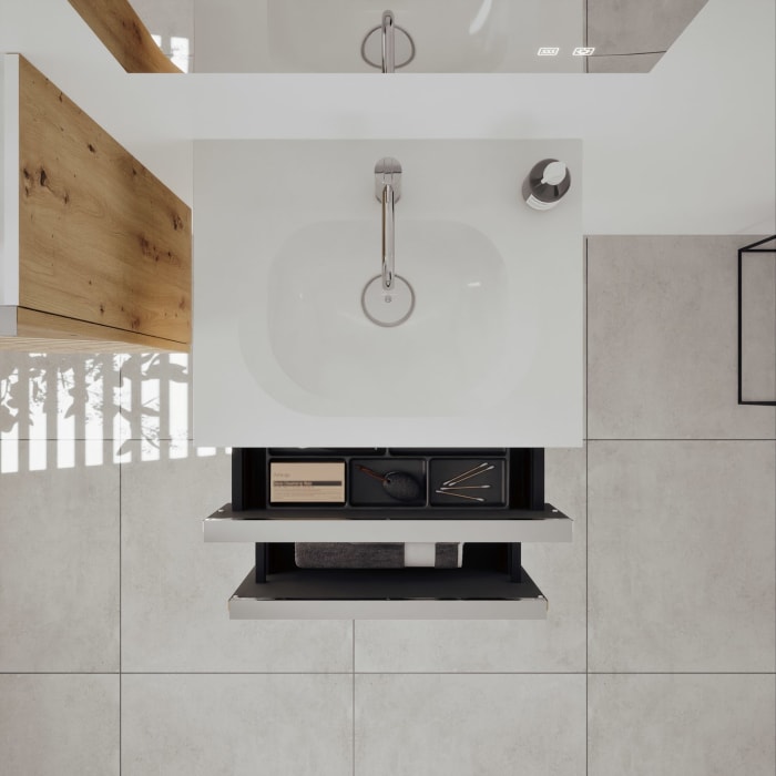 burgbad Fiumo 2.0 Mineralguss-Waschtisch mit Waschtischunterschrank 62 cm, mit Griff G0146