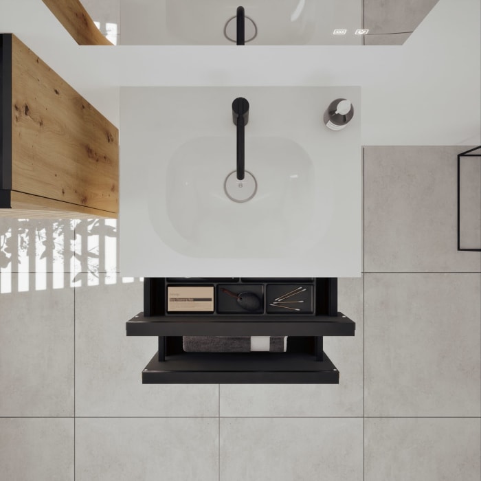 burgbad Fiumo 2.0 Mineralguss-Waschtisch mit Waschtischunterschrank 62 cm, mit Griff G0200