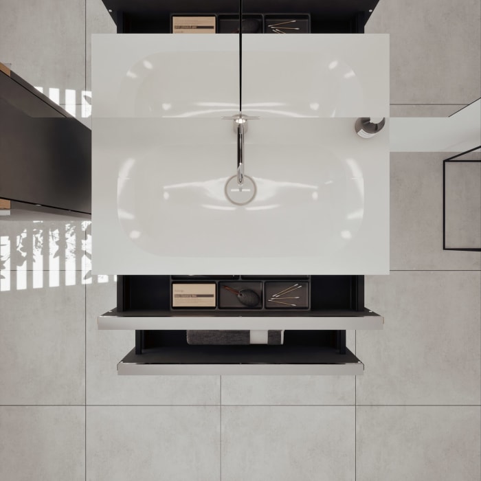 burgbad Fiumo 2.0 Mineralguss-Waschtisch mit Waschtischunterschrank 82 cm, mit Griff G0146