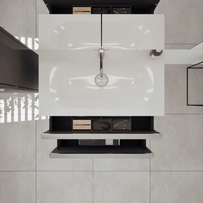 burgbad Fiumo 2.0 Mineralguss-Waschtisch mit Waschtischunterschrank 82 cm, mit Griff G0146