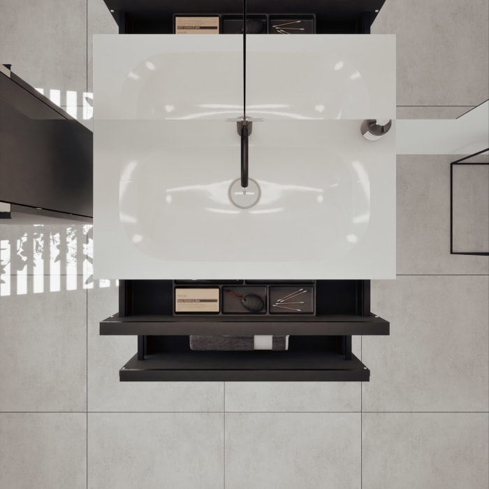 burgbad Fiumo 2.0 Mineralguss-Waschtisch mit Waschtischunterschrank 82 cm, mit Griff G0200