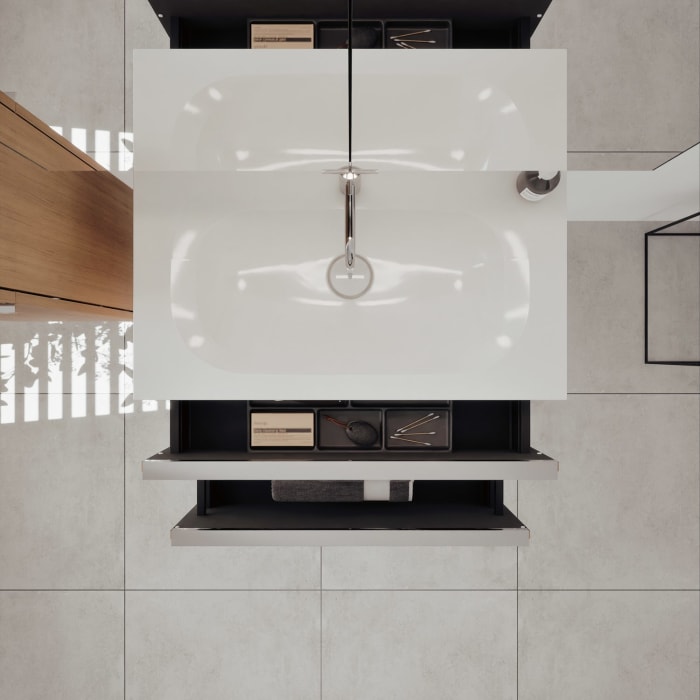 burgbad Fiumo 2.0 Mineralguss-Waschtisch mit Waschtischunterschrank 82 cm, mit Griff G0146