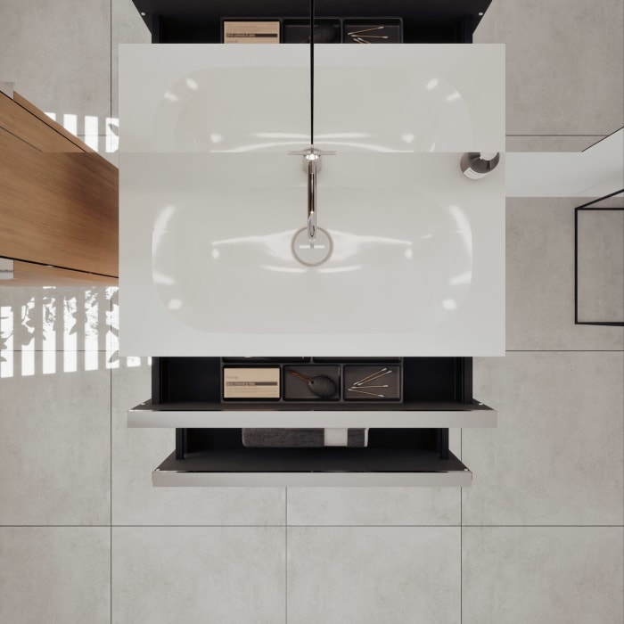 burgbad Fiumo 2.0 Mineralguss-Waschtisch mit Waschtischunterschrank 82 cm, mit Griff G0146