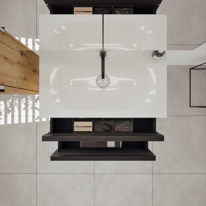 burgbad Fiumo 2.0 Mineralguss-Waschtisch mit Waschtischunterschrank 82 cm, mit Griff G0200