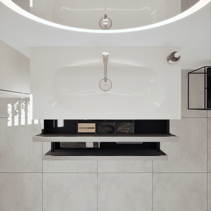 burgbad Fiumo 2.0 Mineralguss-Waschtisch mit Waschtischunterschrank 102 cm, mit Griff G0146