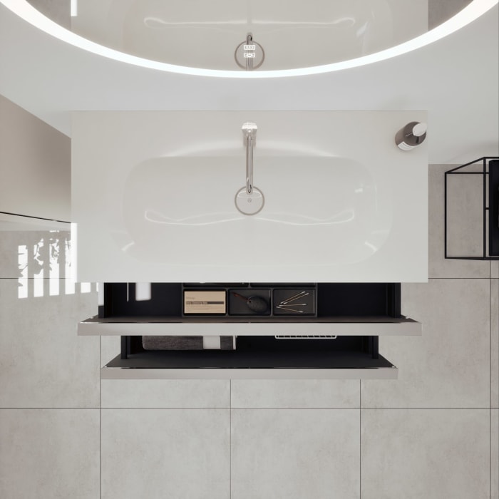 burgbad Fiumo 2.0 Mineralguss-Waschtisch mit Waschtischunterschrank 102 cm, mit Griff G0146