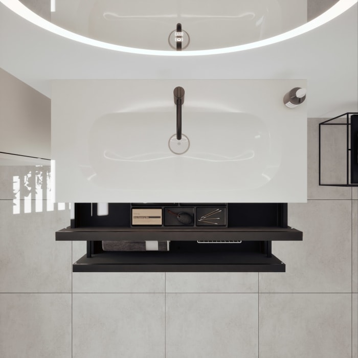 burgbad Fiumo 2.0 Mineralguss-Waschtisch mit Waschtischunterschrank 102 cm, mit Griff G0200