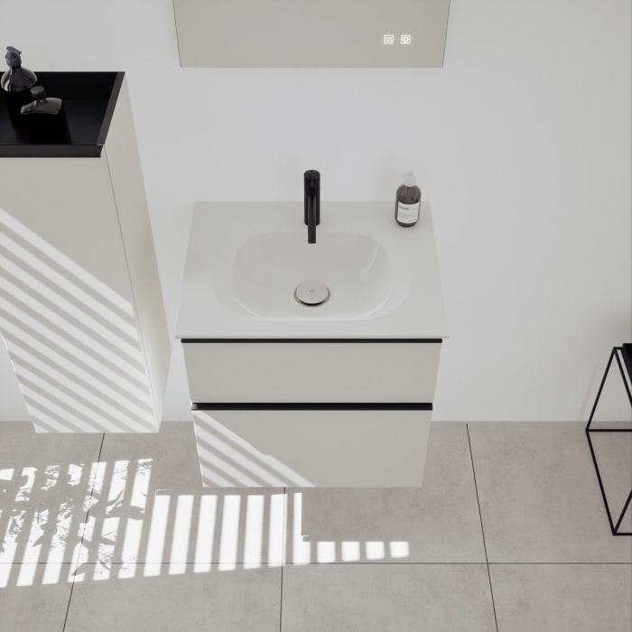 burgbad Fiumo 2.0 Mineralguss-Waschtisch mit Waschtischunterschrank 62 cm, mit Griff G0200